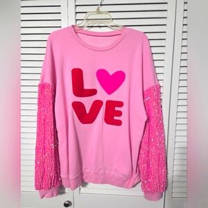 Pink Love Sequin Sleeve Sweatshirt